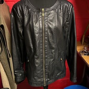 Therapy Black Faux Leather Jacket with Gold Zipper